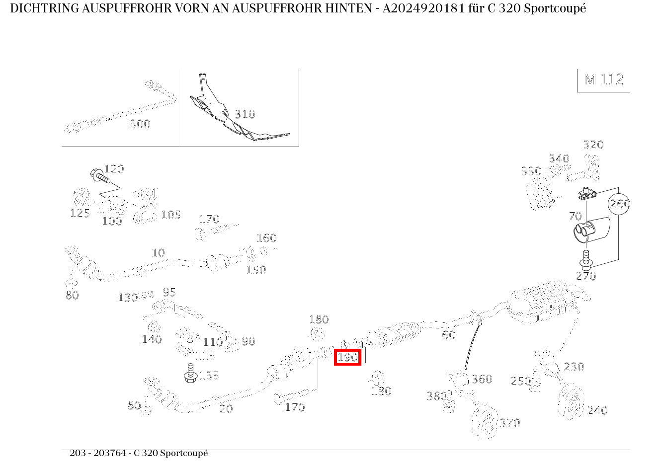 Dichtring AUSPUFFROHR VORN AN AUSPUFFROHR HINTEN C 320 Sportcoupé 203