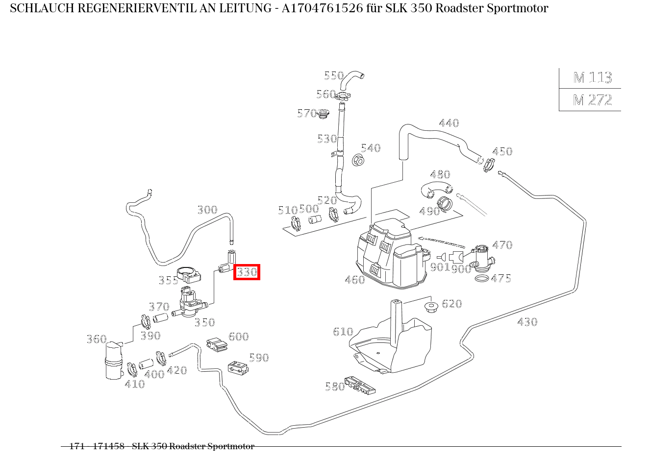 Schlauch REGENERIERVENTIL AN LEITUNG SLK 350 Roadster Sportmotor 171