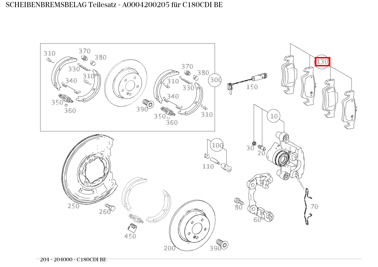 Scheibenbremsbelag Teilesatz C180CDI BE 204