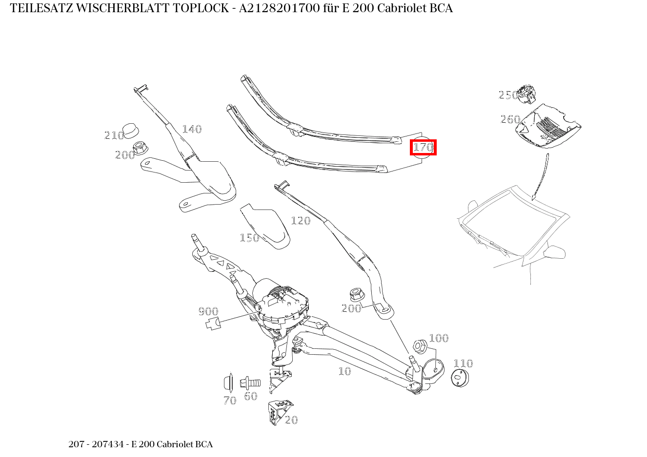 Teilesatz Wischerblatt TOPLOCK E 200 Cabriolet BCA 207 Teilesatz Wischerblatt TOPLOCK E 200 Cabriolet BCA 207