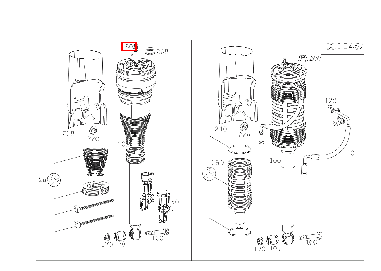 Anschlussstutzen FEDERBEIN LINKS UND RECHTS Mercedes-Maybach S 560 4MATIC 222