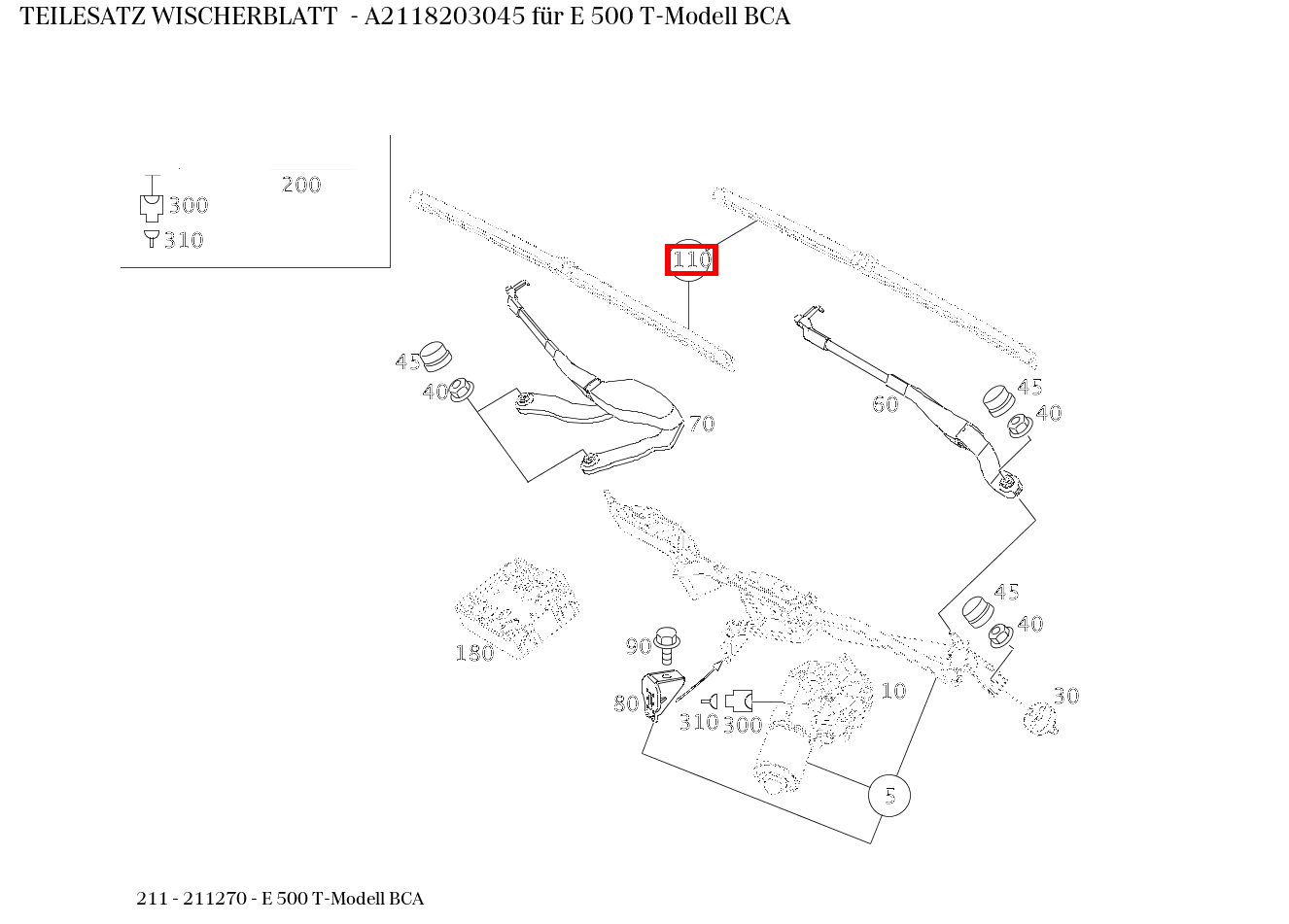 Teilesatz Wischerblatt E 500 T-Modell BCA 211 Teilesatz Wischerblatt E 500 T-Modell BCA 211