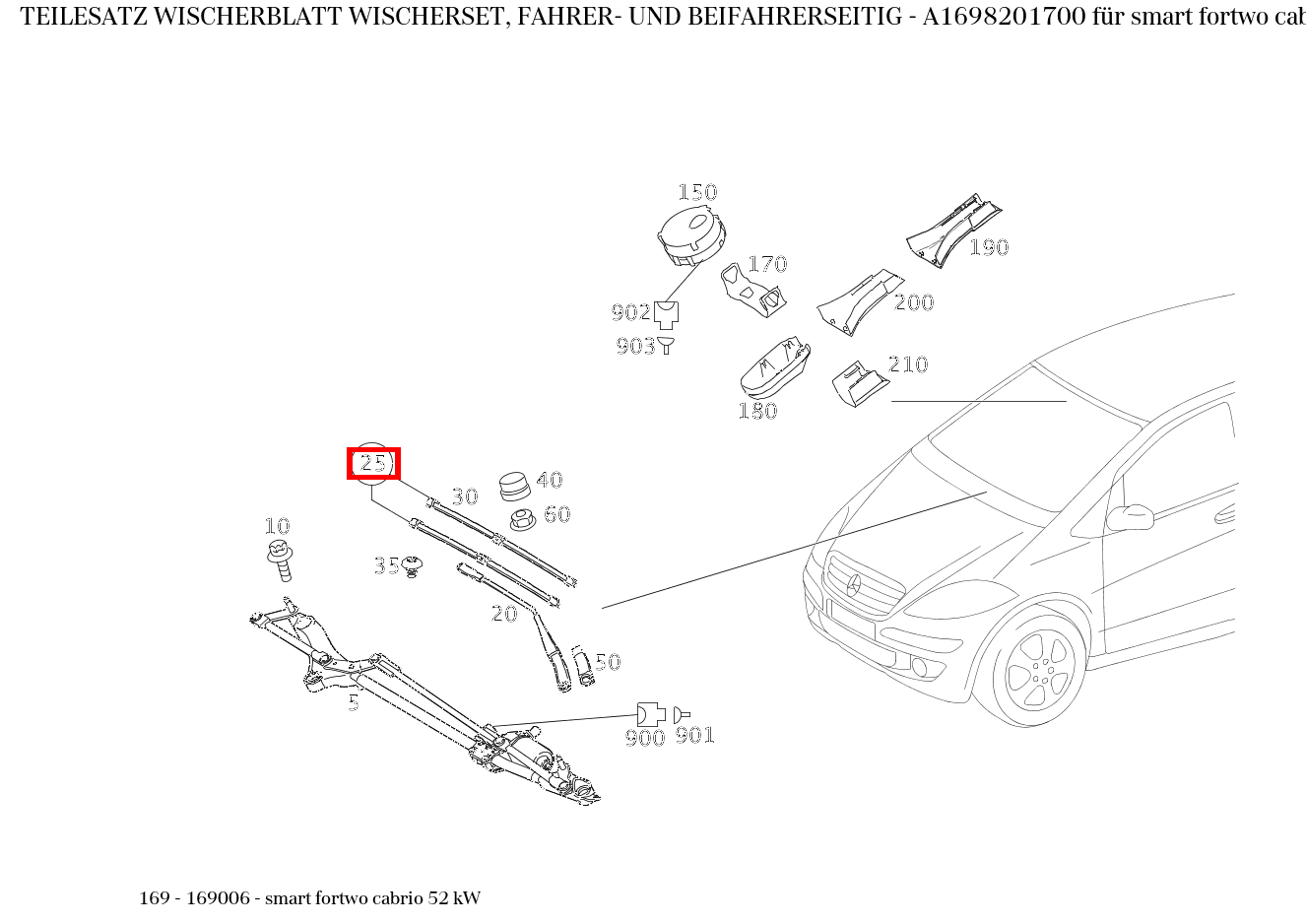 Teilesatz Wischerblatt WISCHERSET, FAHRER- UND BEIFAHRERSEITIG smart fortwo cabrio 52 kW 169