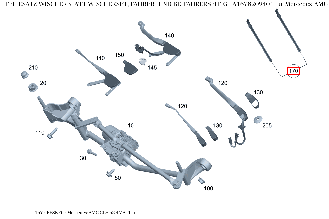 Teilesatz Wischerblatt WISCHERSET, FAHRER- UND BEIFAHRERSEITIG Mercedes-AMG GLS 63 4MATIC+ 167