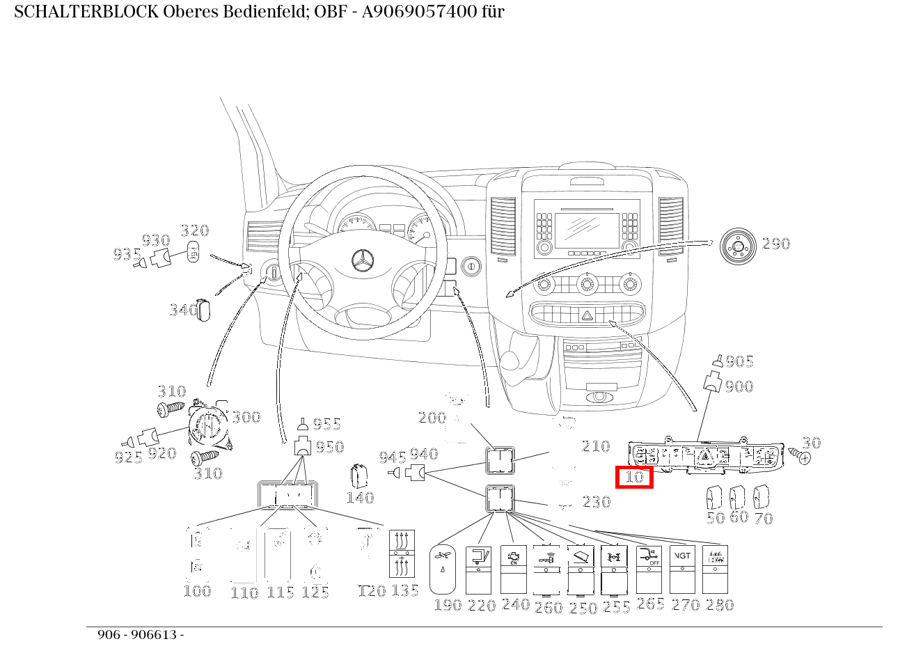 Schalterblock Oberes Bedienfeld; OBF 906