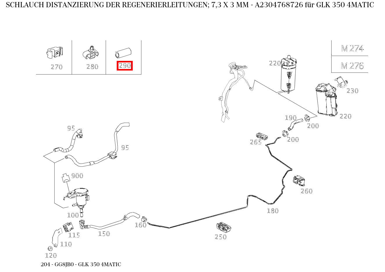 Schlauch DISTANZIERUNG DER REGENERIERLEITUNGEN; 7,3 X 3 MM GLK 350 4MATIC 204
