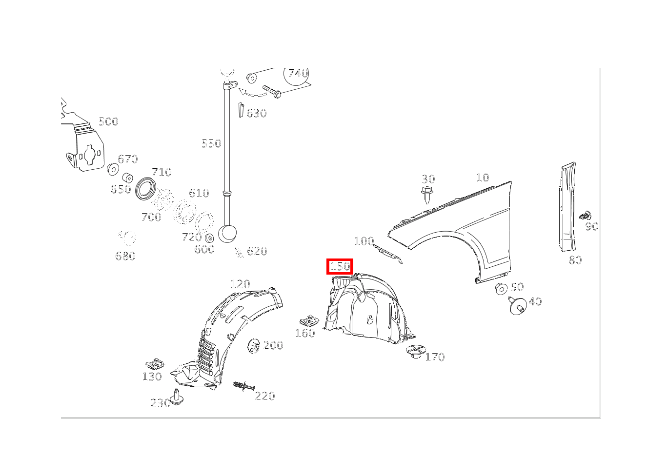 RADLAUFABDECKUNG Kotflügel vorn rechts E 200 Limousine 213