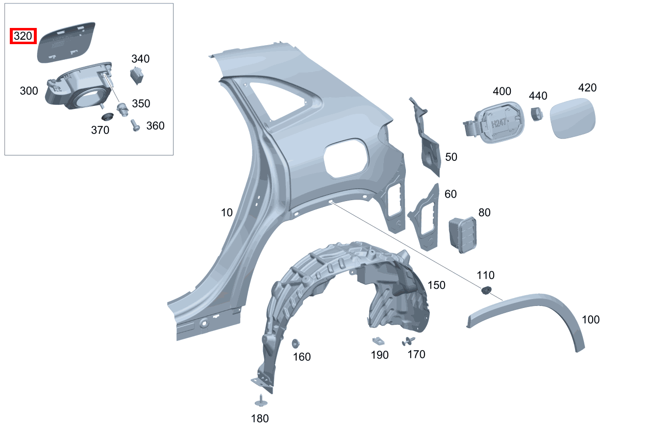 BEPLANKUNG AUSSENKLAPPE Steckdosenmulde GLA 250 e 247