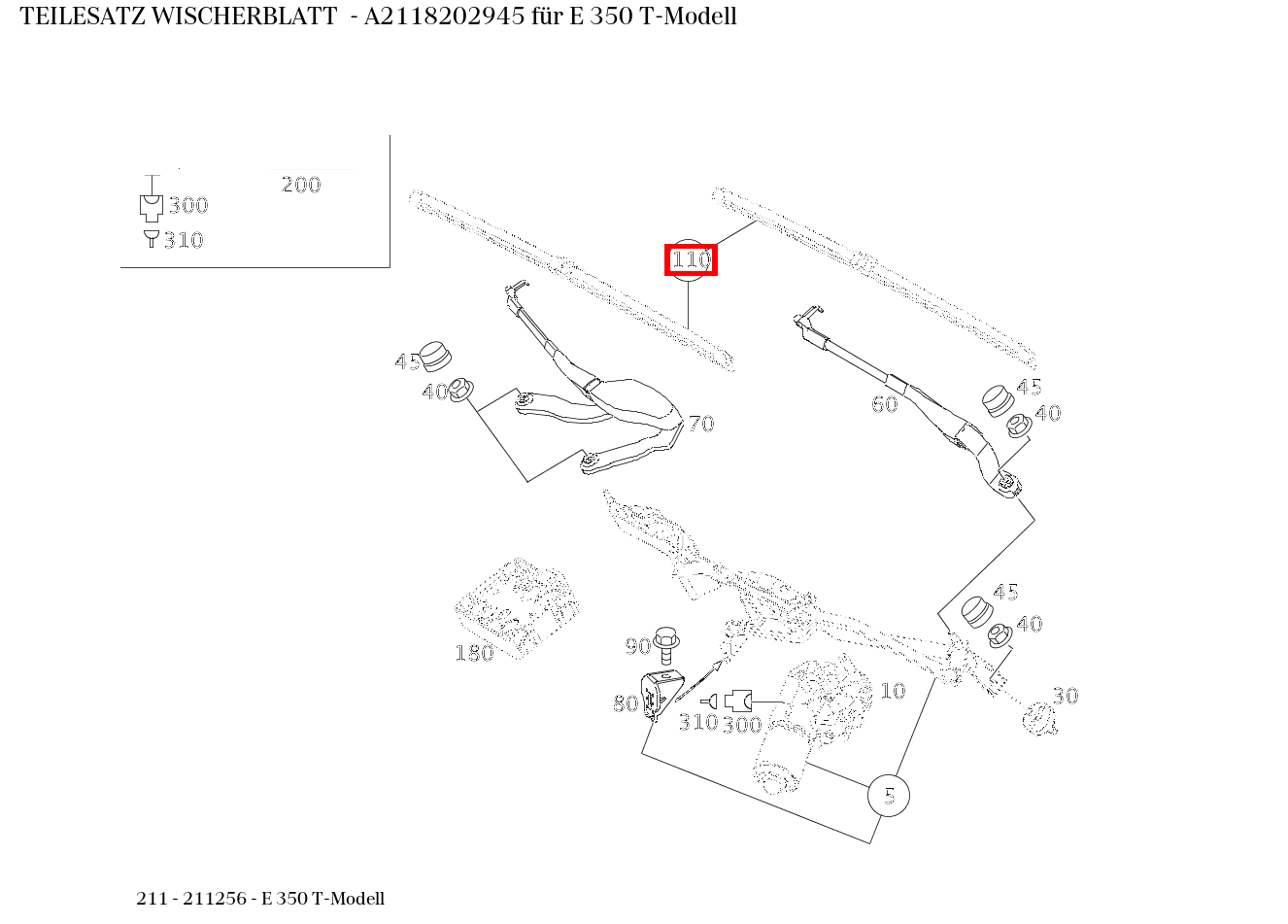 Teilesatz Wischerblatt E 350 T-Modell 211