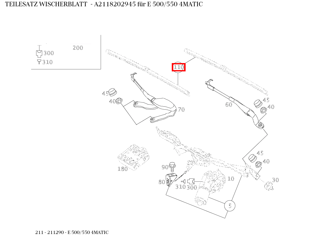 Teilesatz Wischerblatt E 500/550 4MATIC 211