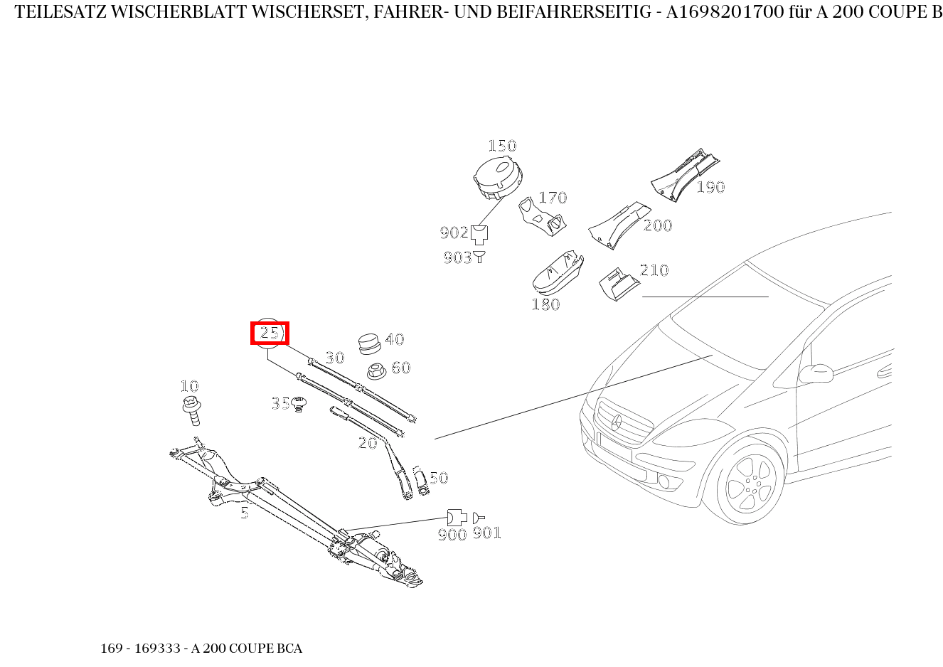 Teilesatz Wischerblatt WISCHERSET, FAHRER- UND BEIFAHRERSEITIG A 200 COUPE BCA 169 Teilesatz Wischerblatt WISCHERSET, FAHRER- UND BEIFAHRERSEITIG A 200 COUPE BCA 169