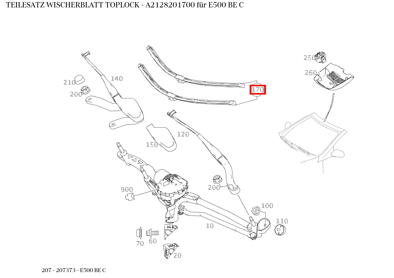 Teilesatz Wischerblatt TOPLOCK E500 BE C 207 Teilesatz Wischerblatt TOPLOCK E500 BE C 207