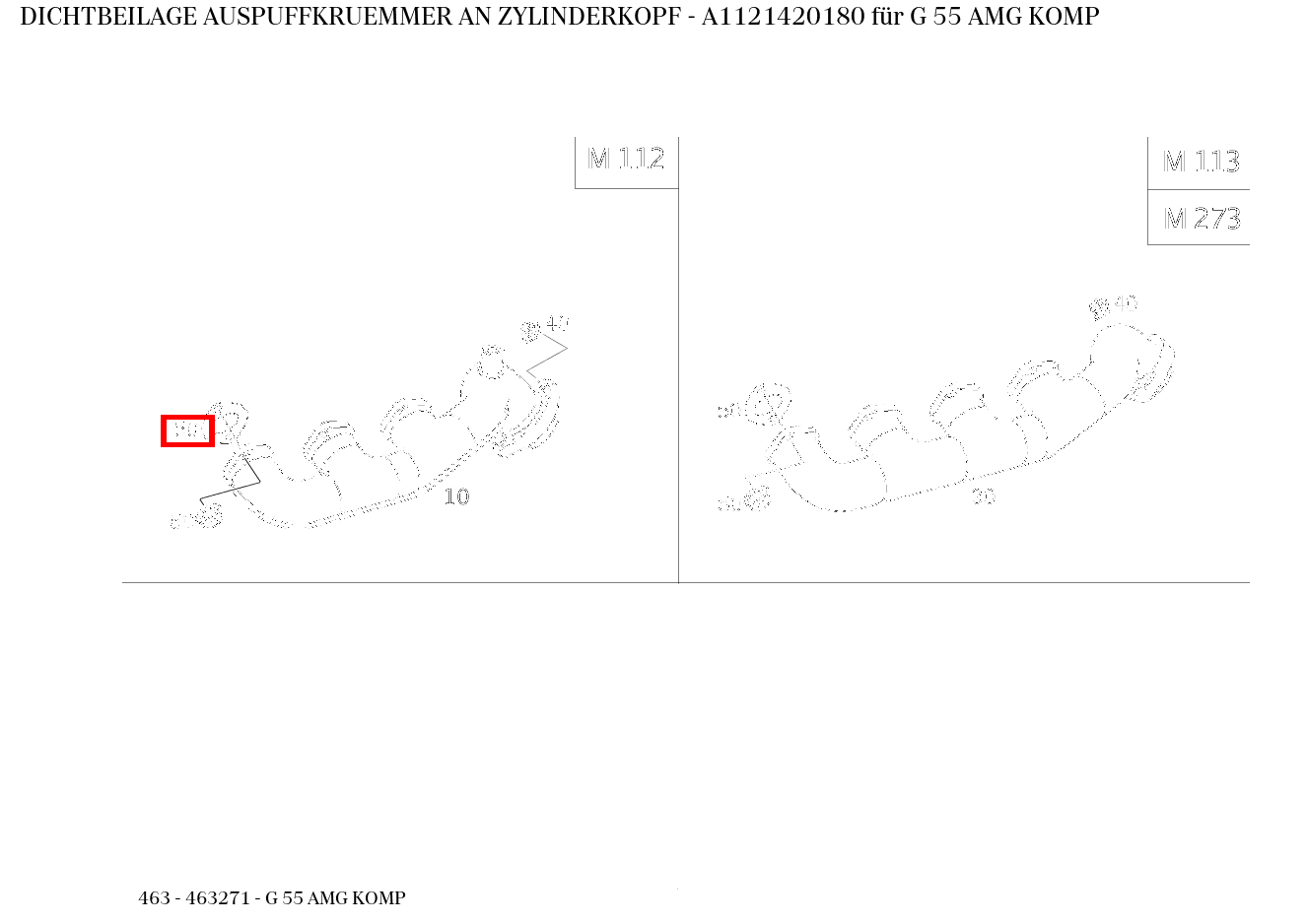 Dichtbeilage AUSPUFFKRUEMMER AN ZYLINDERKOPF G 55 AMG KOMP 463
