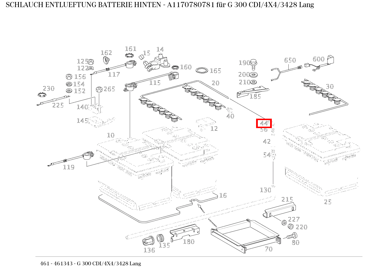 Schlauch ENTLUEFTUNG BATTERIE HINTEN G 300 CDI/4X4/3428 Lang 461