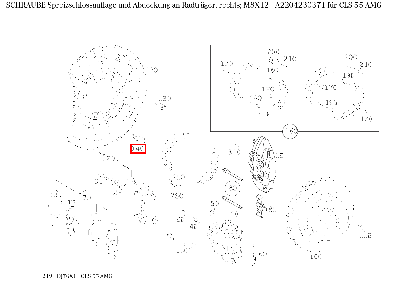 Schraube Spreizschlossauflage und Abdeckung an Radträger, rechts; M8X12 CLS 55 AMG 219