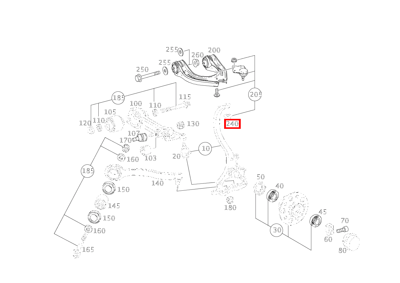 Sechskantmutter QUERLENKER OBEN AN ACHSSCHENKEL; M10 E 270 FG CDI Fahrgestell lang 211