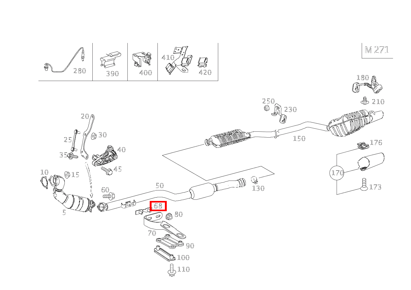 Platte Halter an Auspuffrohr vorn C180 BLUE EFF C 204