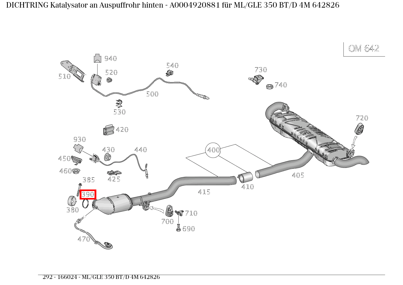 Dichtring Katalysator an Auspuffrohr hinten ML/GLE 350 BT/D 4M 642826 292