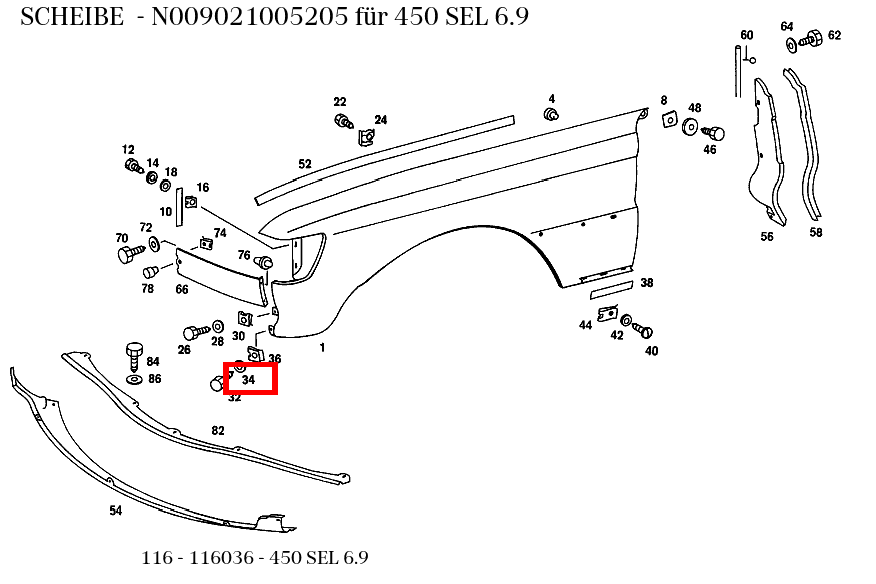 Scheibe 450 SEL 6.9 116