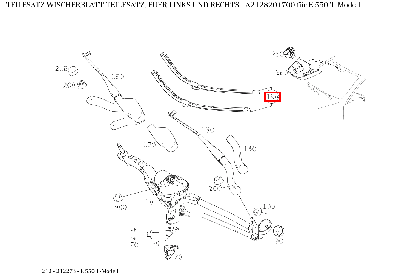 Teilesatz Wischerblatt TEILESATZ, FUER LINKS UND RECHTS E 550 T-Modell 212 Teilesatz Wischerblatt TEILESATZ, FUER LINKS UND RECHTS E 550 T-Modell 212