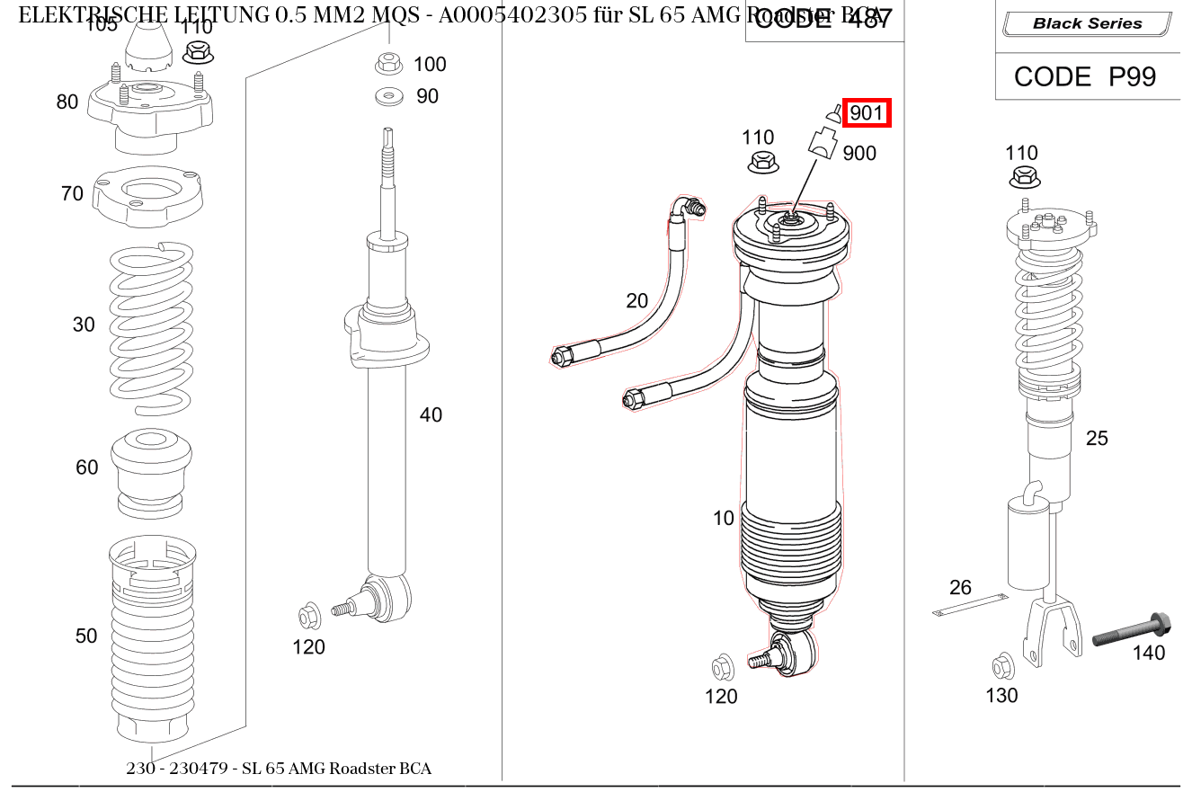 Elektrische Leitung 0.5 MM2 MQS SL 65 AMG Roadster BCA 230 Elektrische Leitung 0.5 MM2 MQS SL 65 AMG Roadster BCA 230