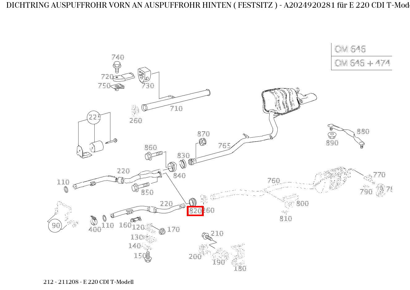 Dichtring AUSPUFFROHR VORN AN AUSPUFFROHR HINTEN ( FESTSITZ ) E 220 CDI T-Modell 212