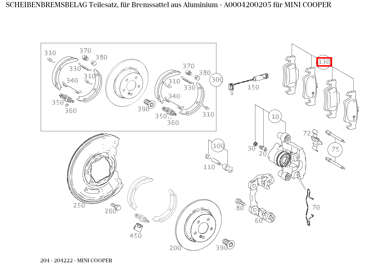 Scheibenbremsbelag Teilesatz, für Bremssattel aus Aluminium MINI COOPER 204
