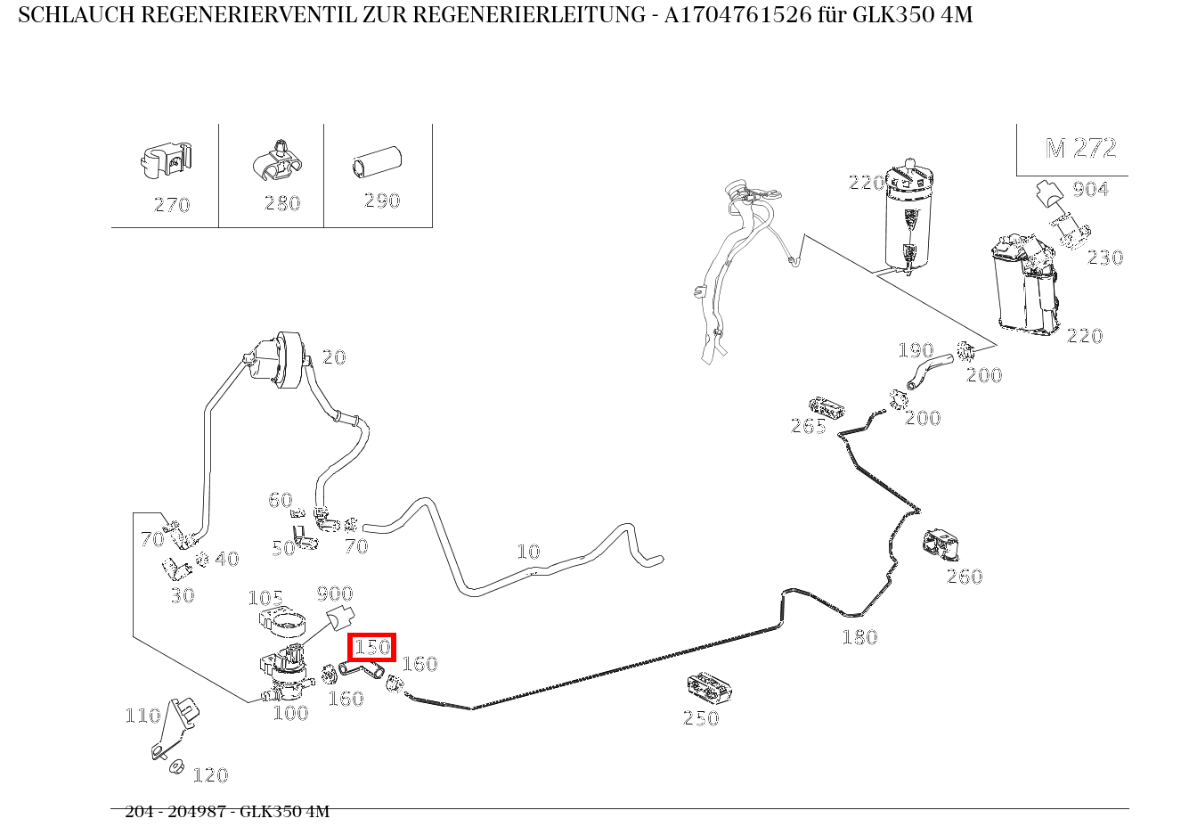 Schlauch REGENERIERVENTIL ZUR REGENERIERLEITUNG GLK350 4M 204