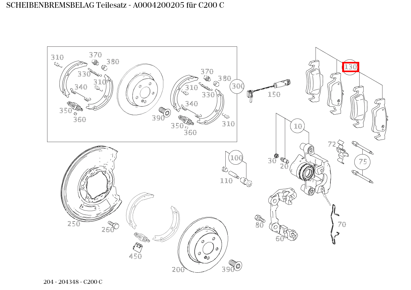 Scheibenbremsbelag Teilesatz C200 C 204