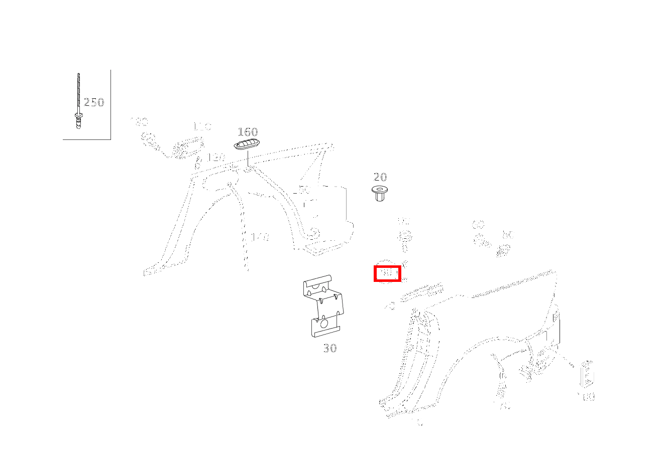 Dübel STREBE AN MITTELSAEULE,HINTEN RECHTS SLK 320 AMG KOMP 170