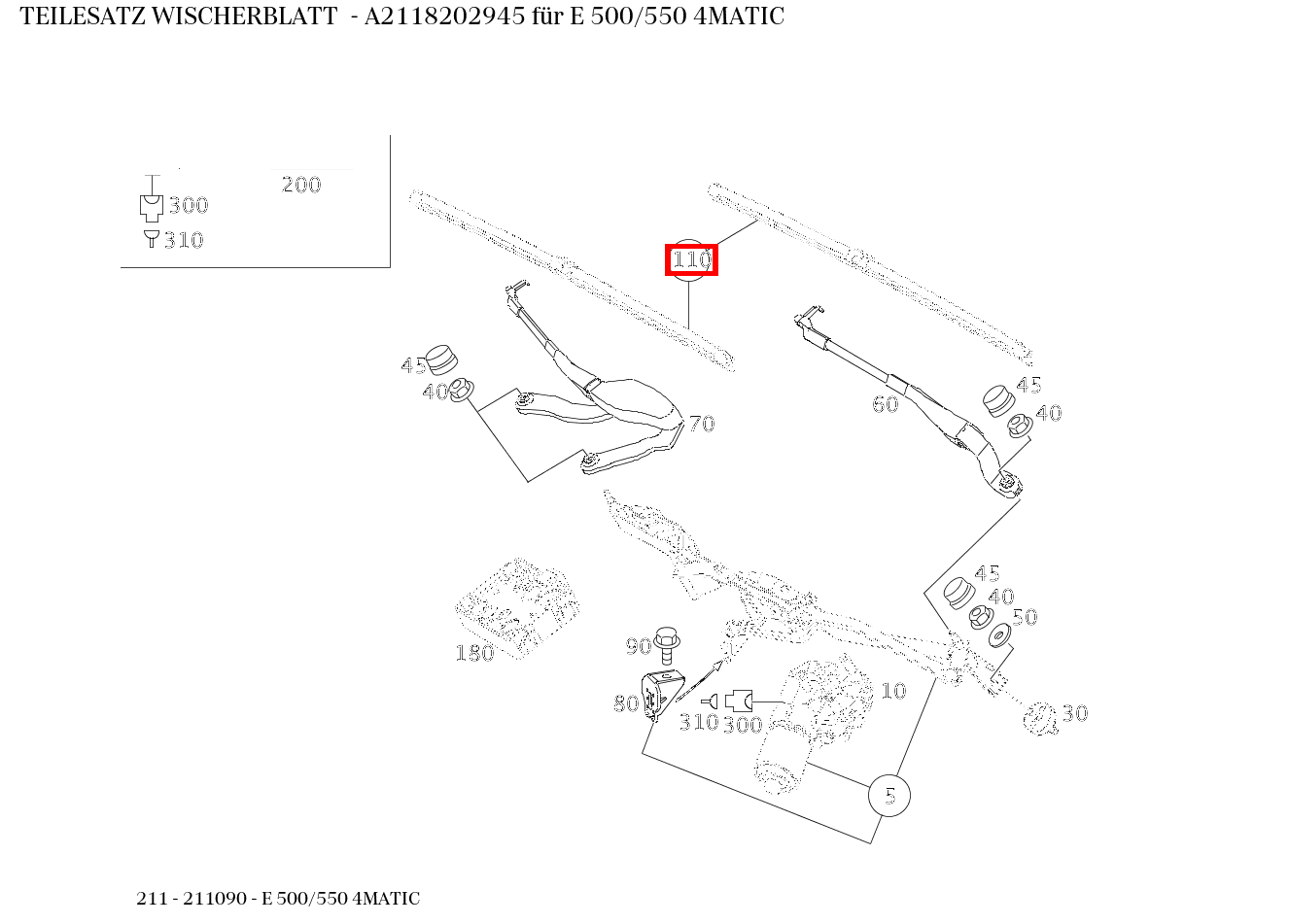 Teilesatz Wischerblatt E 500/550 4MATIC 211