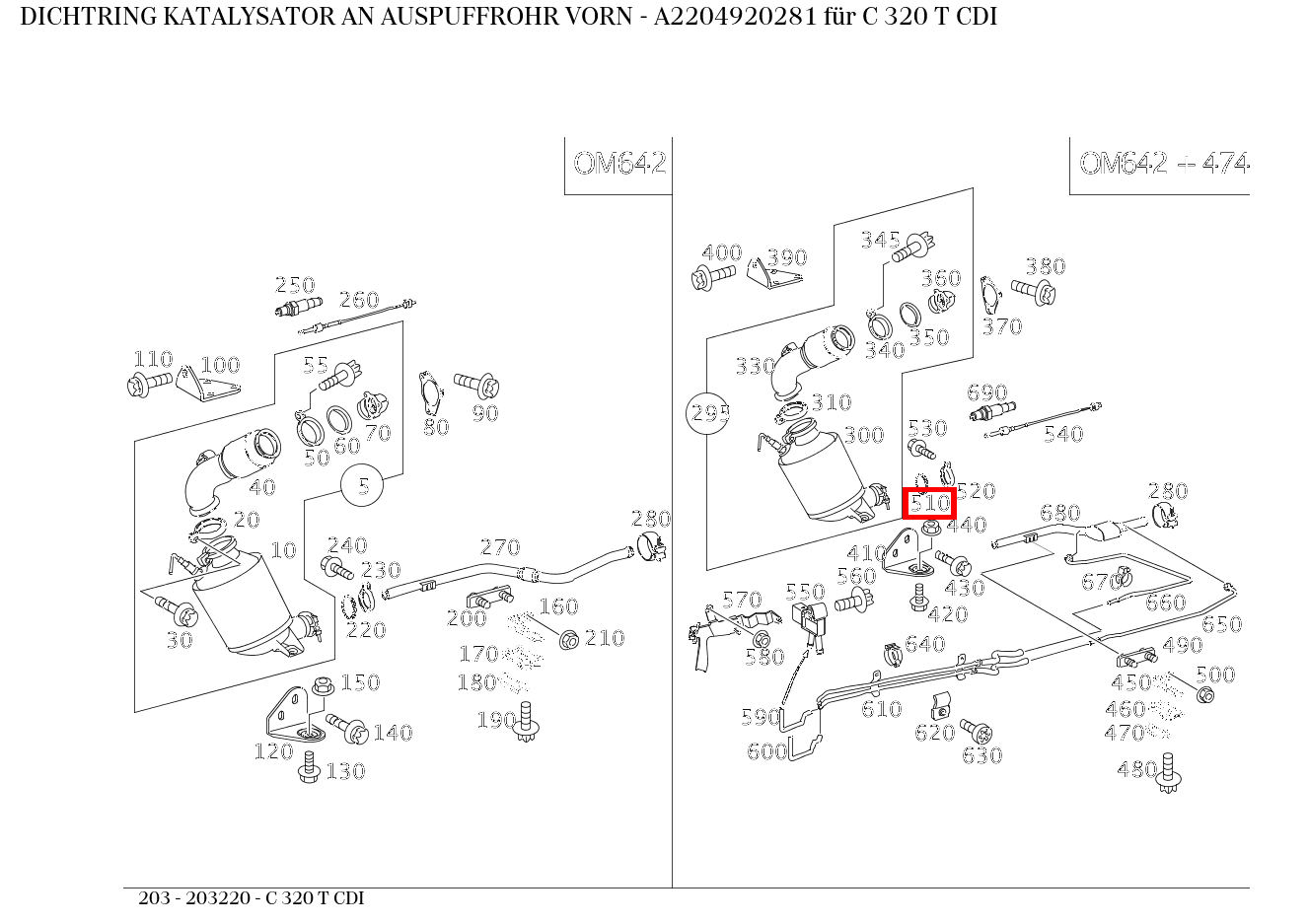 Dichtring KATALYSATOR AN AUSPUFFROHR VORN C 320 T CDI 203