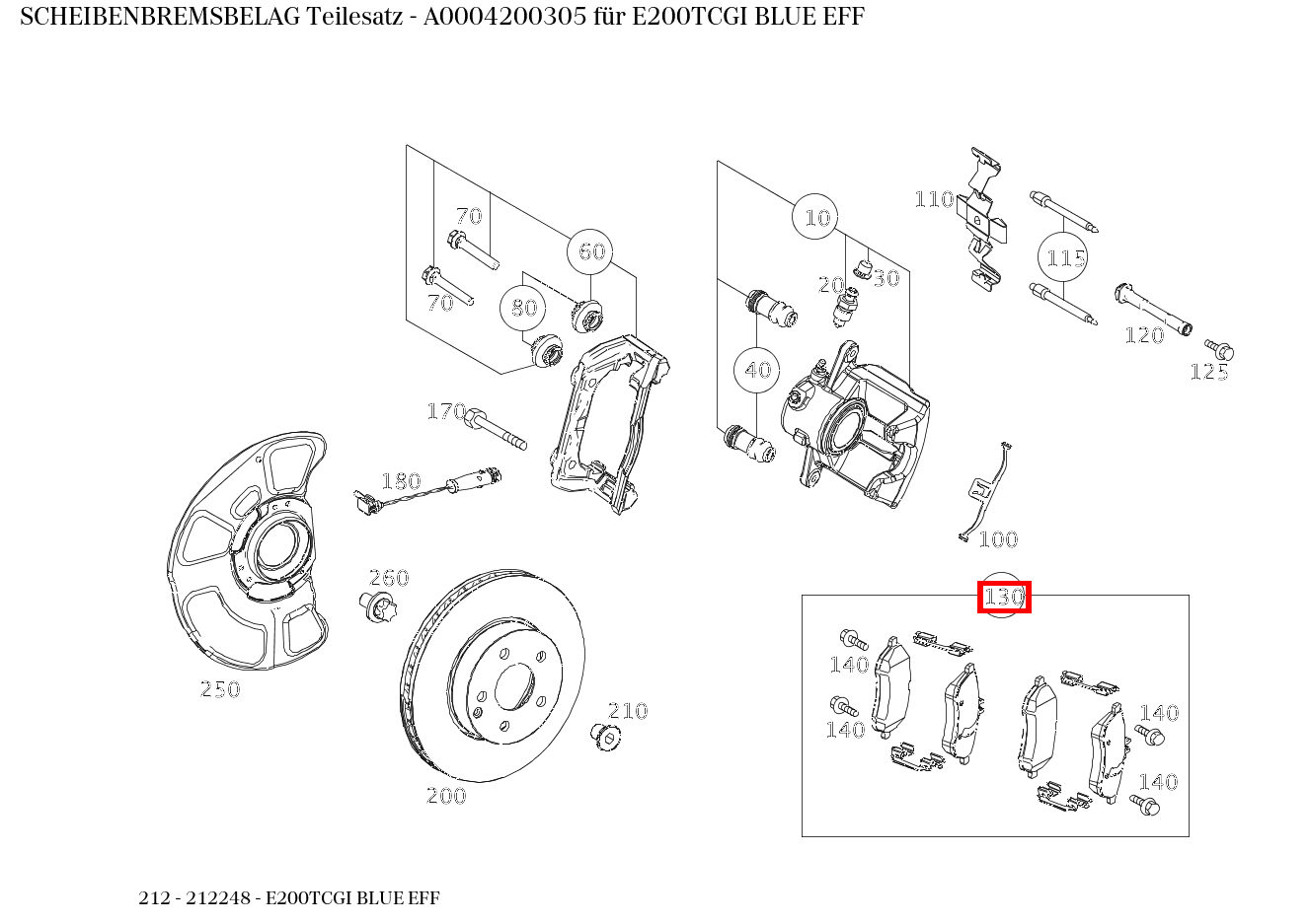 Scheibenbremsbelag Teilesatz E200TCGI BLUE EFF 212