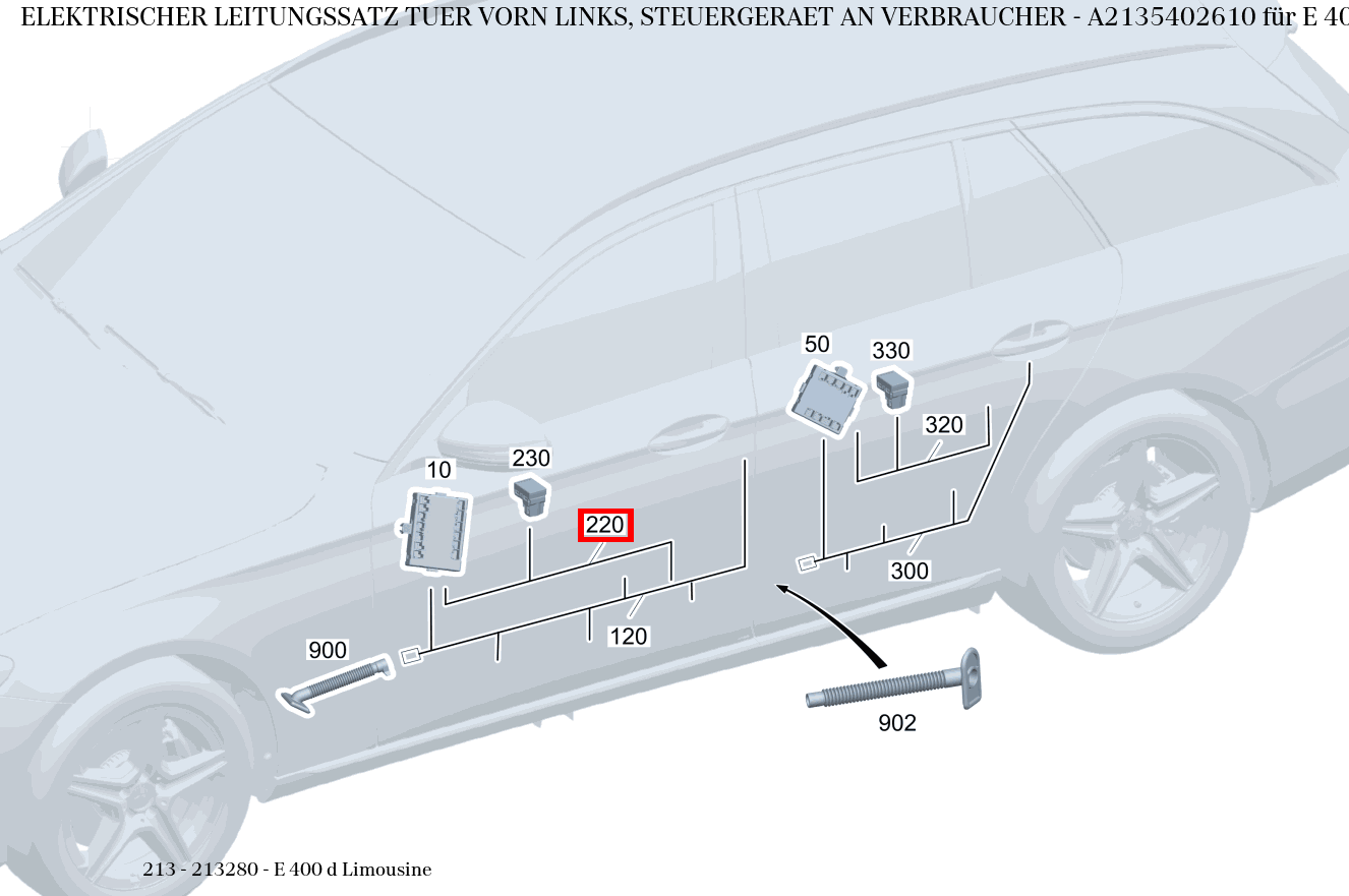 Elektrischer Leitungssatz TUER VORN LINKS, STEUERGERAET AN VERBRAUCHER E 400 d Limousine 213