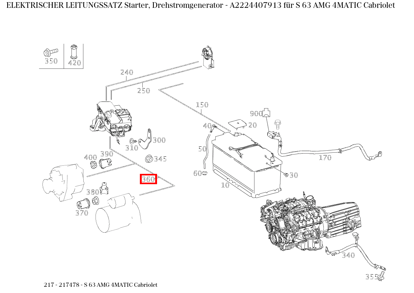Elektrischer Leitungssatz Starter, Drehstromgenerator S 63 AMG 4MATIC Cabriolet 217 Elektrischer Leitungssatz Starter, Drehstromgenerator S 63 AMG 4MATIC Cabriolet 217
