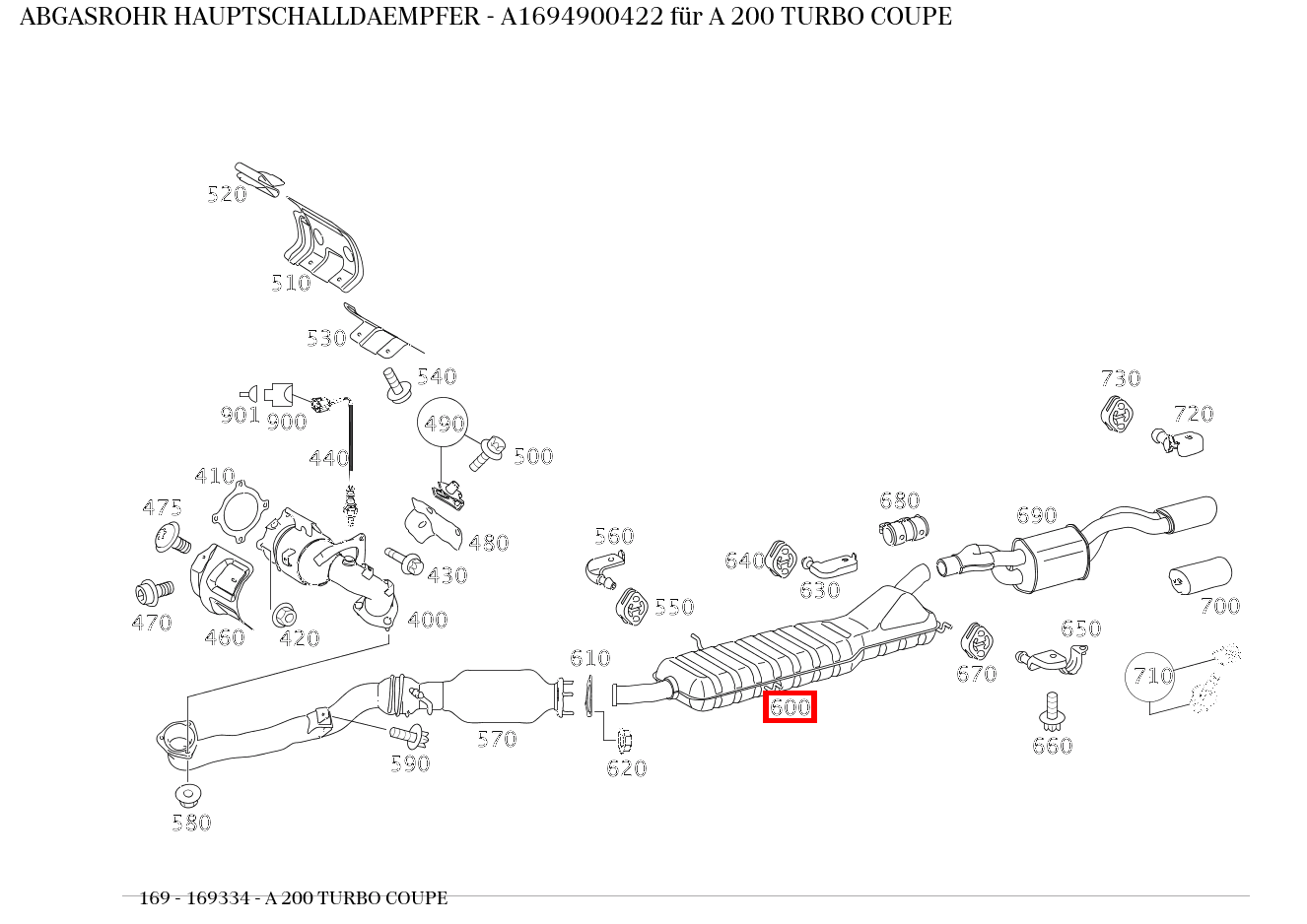Abgasrohr HAUPTSCHALLDAEMPFER A 200 TURBO COUPE 169