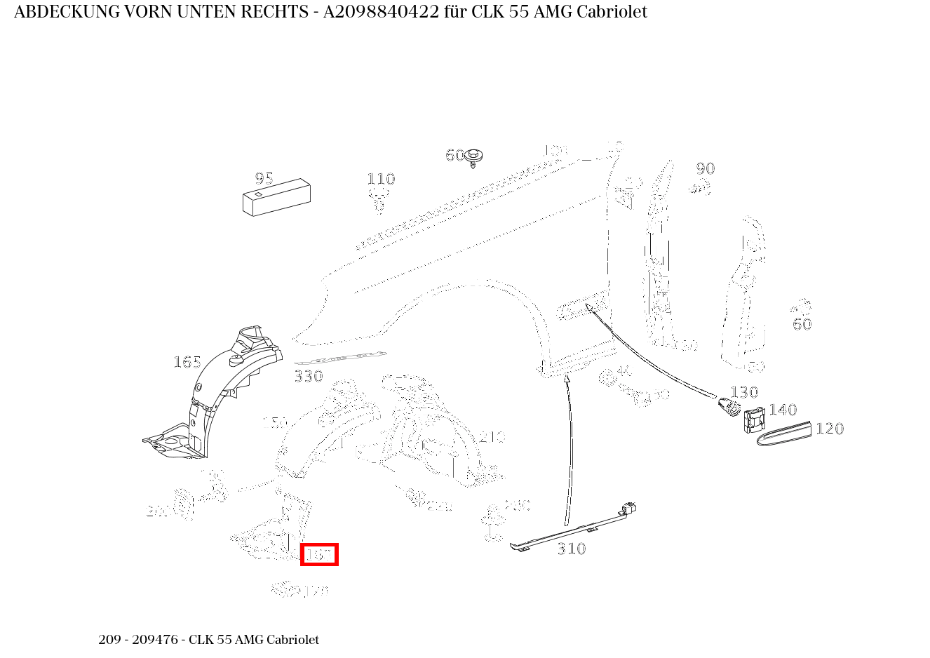 Abdeckung VORN UNTEN RECHTS CLK 55 AMG Cabriolet 209