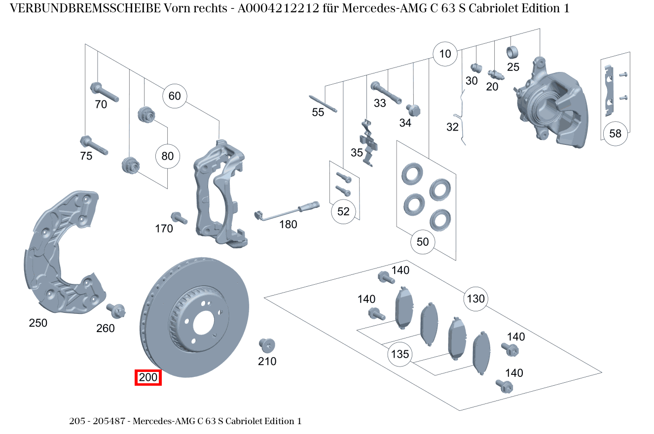 Verbundbremsscheibe Vorn rechts Mercedes-AMG C 63 S Cabriolet Edition 1 205