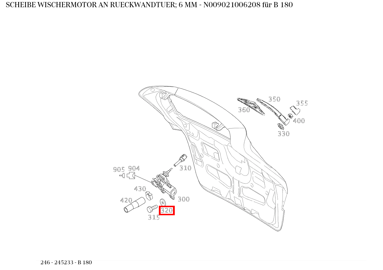 Scheibe WISCHERMOTOR AN RUECKWANDTUER; 6 MM B 180 246