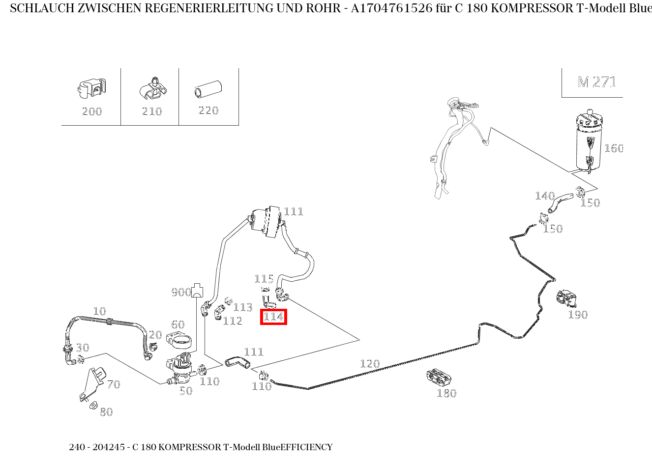 Schlauch ZWISCHEN REGENERIERLEITUNG UND ROHR C 180 KOMPRESSOR T-Modell BlueEFFICIENCY 240