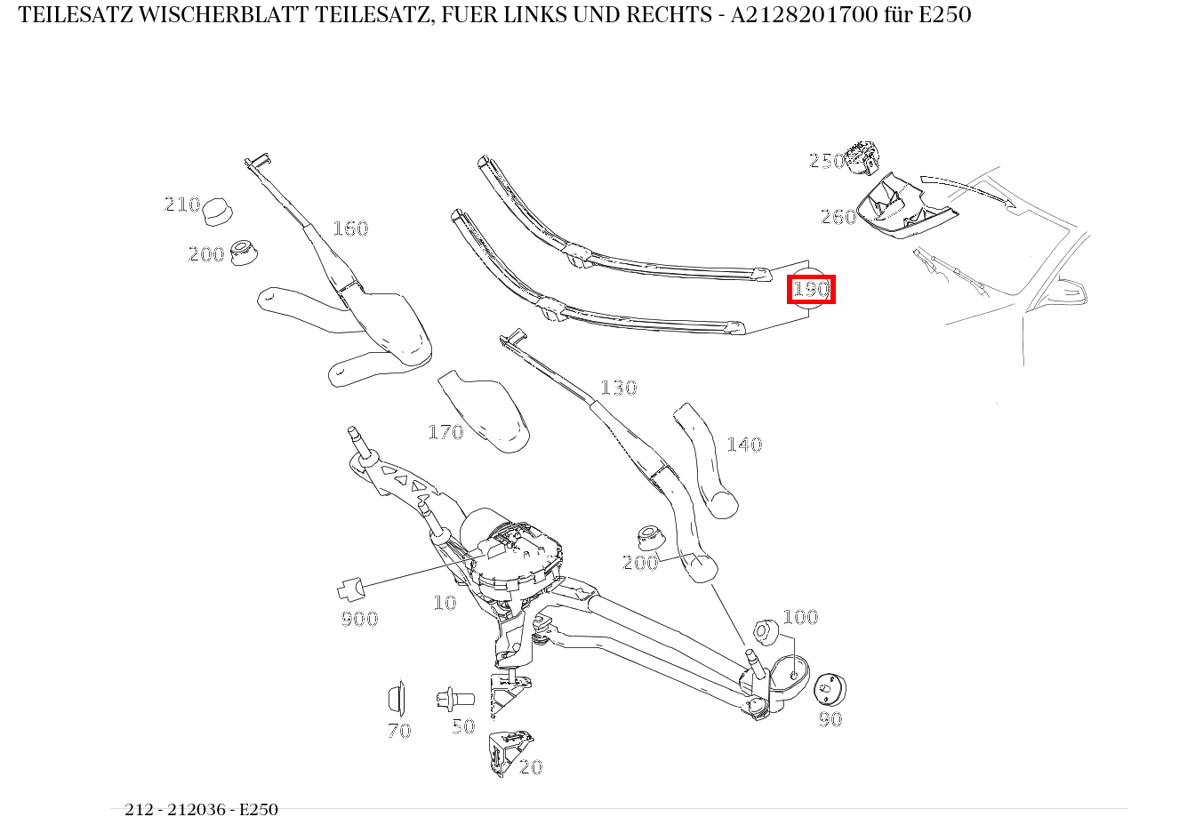 Teilesatz Wischerblatt TEILESATZ, FUER LINKS UND RECHTS E250 212 Teilesatz Wischerblatt TEILESATZ, FUER LINKS UND RECHTS E250 212