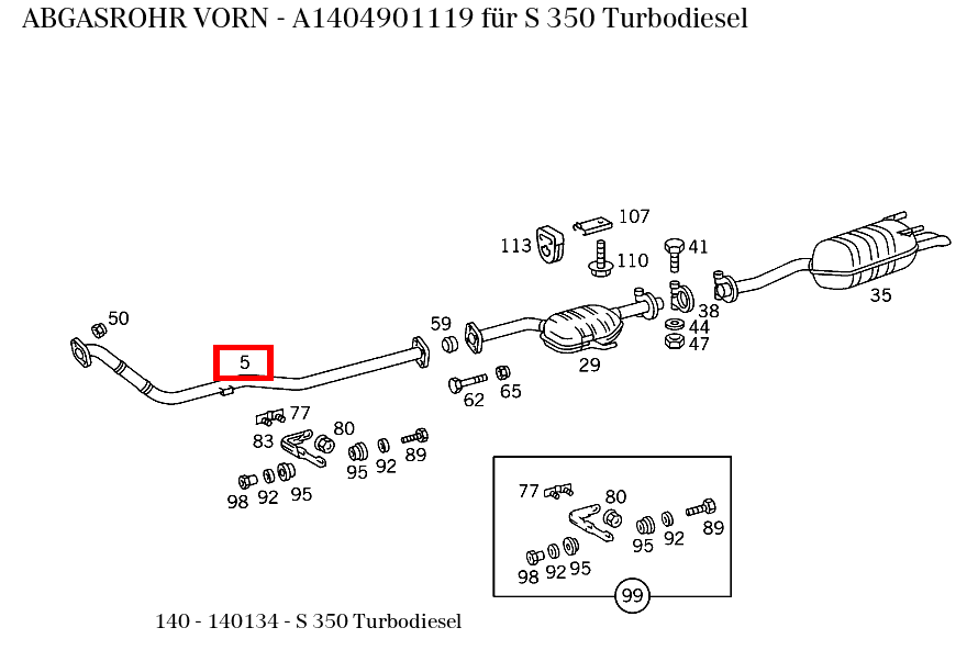 Abgasrohr VORN S 350 Turbodiesel 140