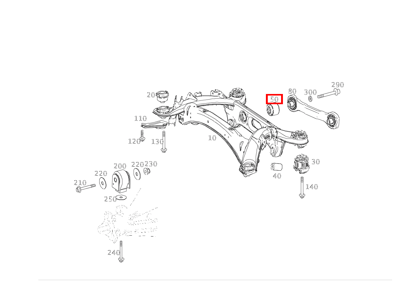 Gummilager Achsgehäuse an Hinterachsträger, hinten E 500/550 CABR. 207 Gummilager Achsgehäuse an Hinterachsträger, hinten E 500/550 CABR. 207