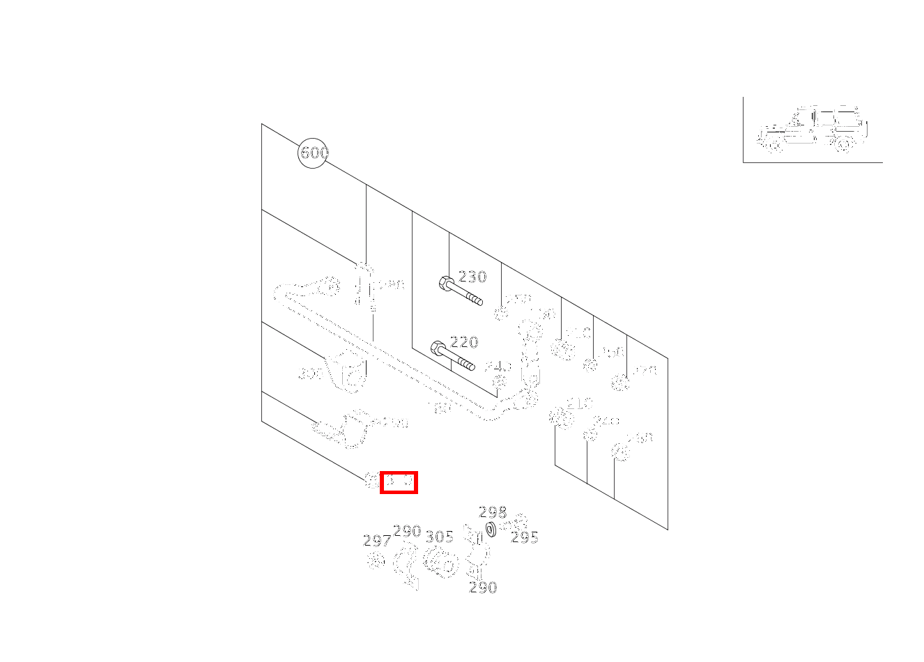 Sechskantmutter Stabilisator vorn an Achslenker; M10 G 500 Off-Roader lang BCA 463