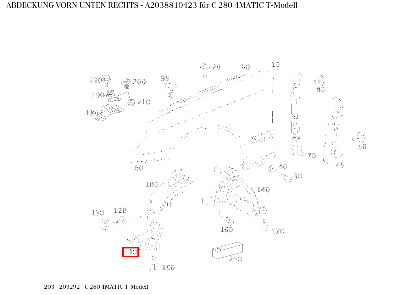 Abdeckung VORN UNTEN RECHTS C 280 4MATIC T-Modell 203