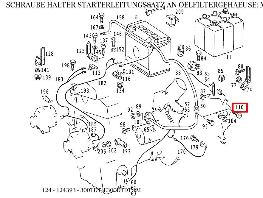 Schraube HALTER STARTERLEITUNGSSATZ AN OELFILTERGEHAEUSE; M6X15 300TDT/E300DTDT 4M 124