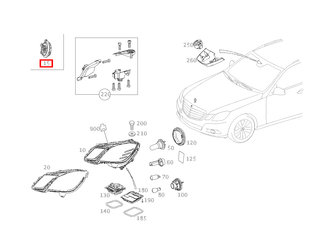 Lüfter RECHTS INNEN E 200 Limousine 213