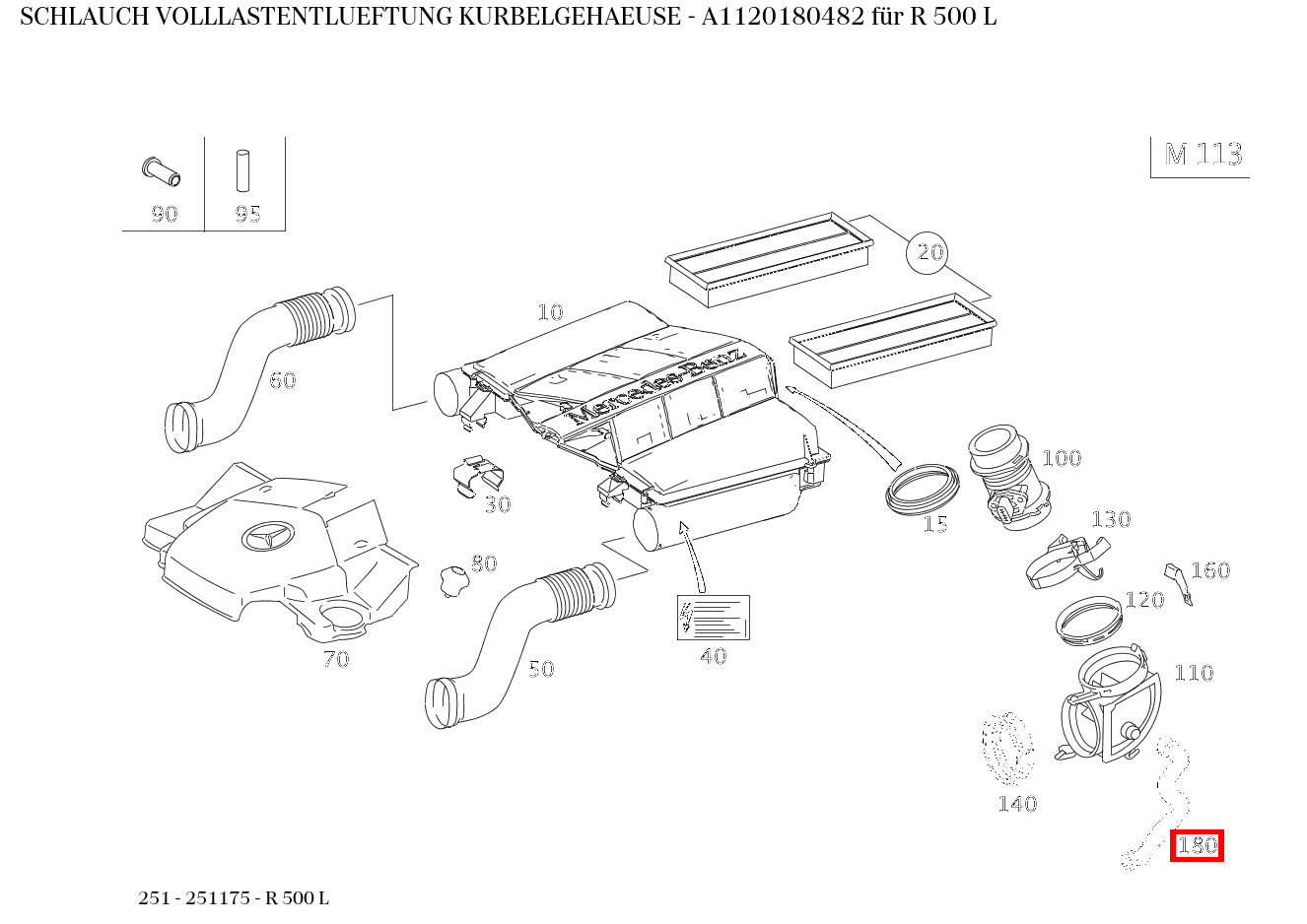 Schlauch VOLLLASTENTLUEFTUNG KURBELGEHAEUSE R 500 L 251