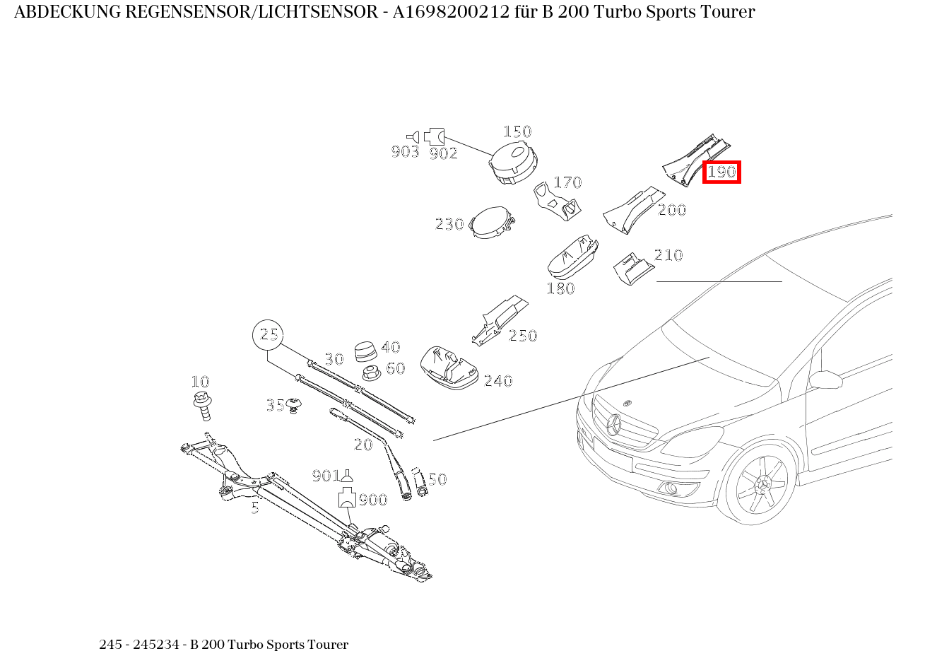 Abdeckung REGENSENSOR/LICHTSENSOR B 200 Turbo Sports Tourer 245 Abdeckung REGENSENSOR/LICHTSENSOR B 200 Turbo Sports Tourer 245