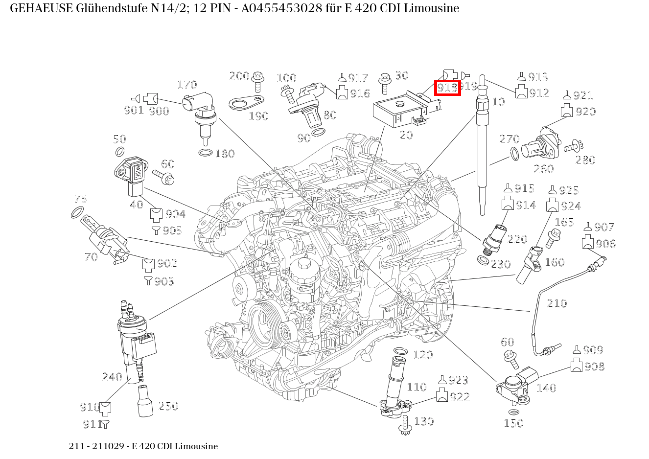 Gehäuse Glühendstufe N14/2; 12 PIN E 420 CDI Limousine 211
